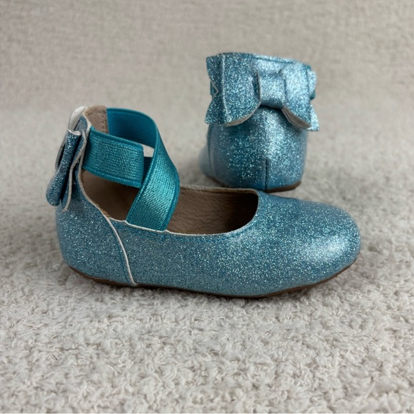 Monkey Feet Shoes Toddler Girl 12-18 Months Blue Sparkle‎ Leather Ballet Flats - Picture 1 of 10
